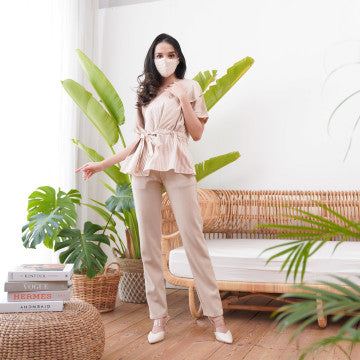 Baju Wanita Kimono Blouse - Light Brown with Stripe