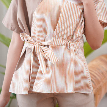 Baju Wanita Kimono Blouse - Light Brown with Stripe