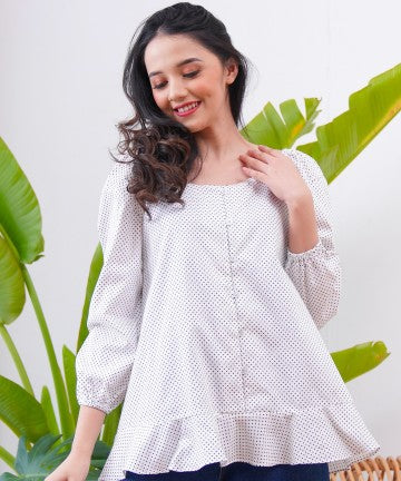 Baju Wanita Velmar Blouse - White Polkadot