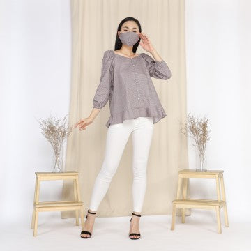 Baju Wanita Velmar Blouse - Grey Polkadot