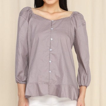 Baju Wanita Velmar Blouse - Grey Polkadot