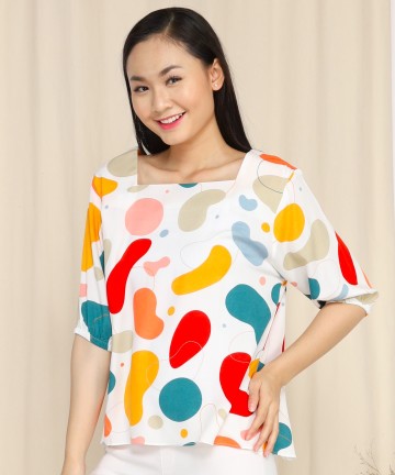 Baju Wanita Atuiti Blouse - White Abstract