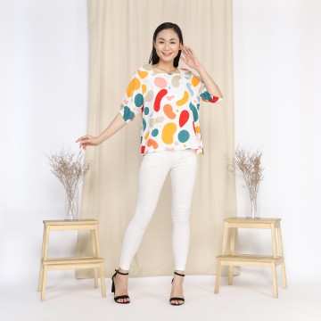 Baju Wanita Atuiti Blouse - White Abstract