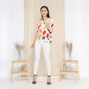 Baju Wanita Atuiti Blouse - White Abstract