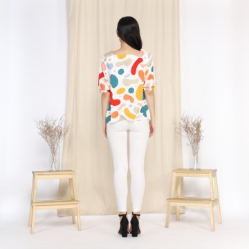 Baju Wanita Atuiti Blouse - White Abstract