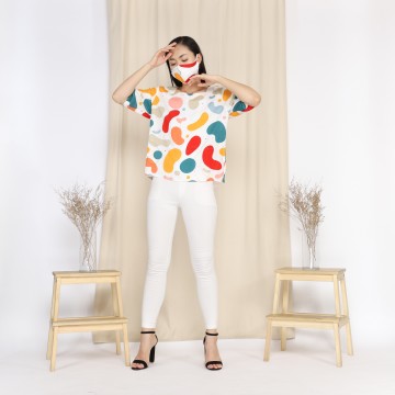 Baju Wanita Atuiti Blouse - White Abstract