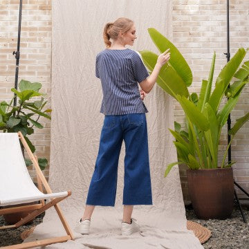 Baju Wanita Kimono Blouse - Navy Stripe