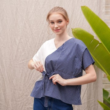 Baju Wanita Kimono Blouse - Navy Stripe