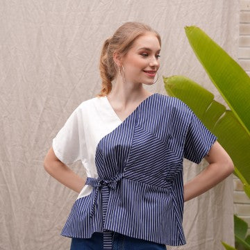 Baju Wanita Kimono Blouse - Navy Stripe