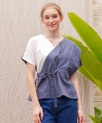 Baju Wanita Kimono Blouse - Navy Stripe