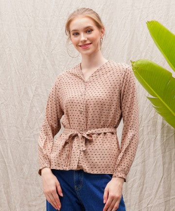 Baju Wanita Shamar Blouse - Brown Dot