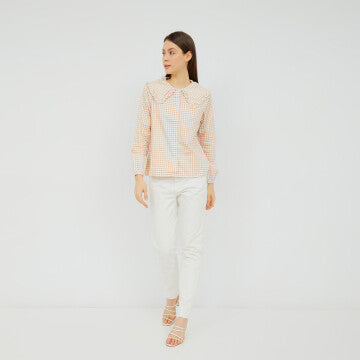 Baju Wanita  MARSHAVEL Gingham Blouse - Cream