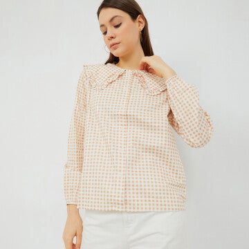 Baju Wanita  MARSHAVEL Gingham Blouse - Cream