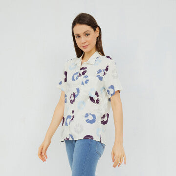 Baju Wanita Marshavel Emilly Blouse - White Blue Printed