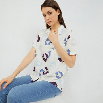 Baju Wanita Marshavel Emilly Blouse - White Blue Printed