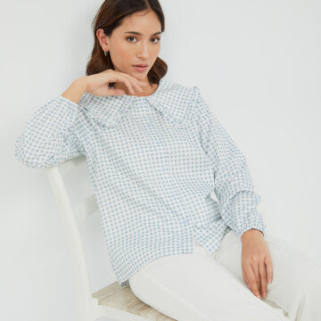 Baju Wanita MARSHAVEL Gingham Blouse - Grey