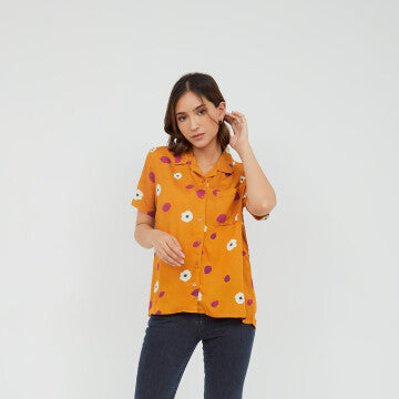 Baju Wanita Marshavel Emilly Blouse - Orange Flower