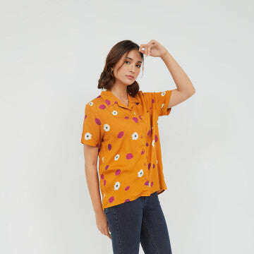 Baju Wanita Marshavel Emilly Blouse - Orange Flower