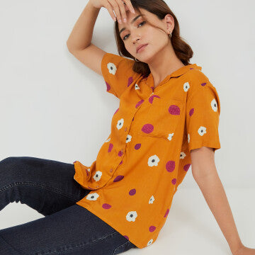 Baju Wanita Marshavel Emilly Blouse - Orange Flower